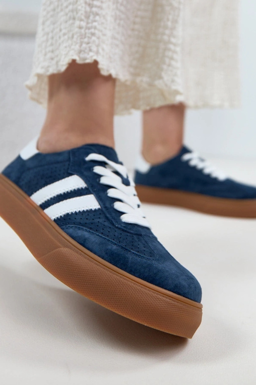 Sneakers in pelle blu scuro con...