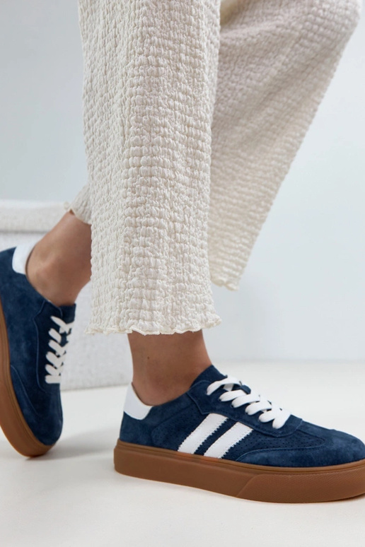 Sneakers in pelle blu scuro con...