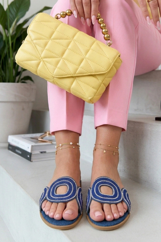 Zoccoli blu scuro adornati con strass Olivia