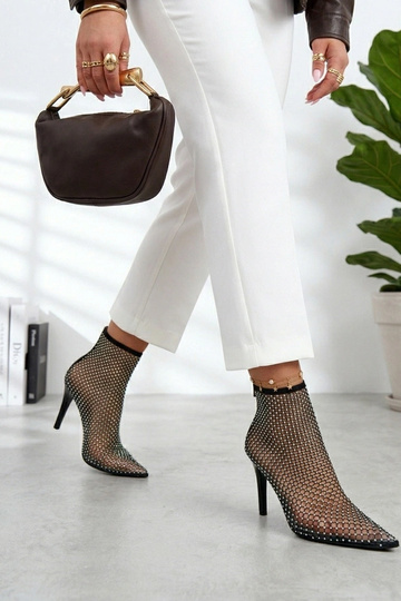 Scarpe col tacco a rete nere con zirconi Harper 2