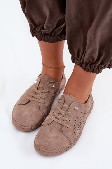 Scarpe da donna in suede naturale marroni Feliva