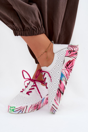 Scarpe in pelle da donna con piattaforma decorata rosa Femela
