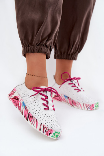 Scarpe in pelle da donna con piattaforma decorata rosa Femela 2