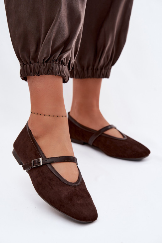 Ballerine con cinghie in ecopelle scamosciataoAe CzekoladoAe Felora