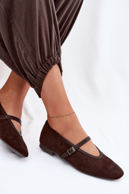 Ballerine con cinghie in ecopelle scamosciataoAe CzekoladoAe Felora