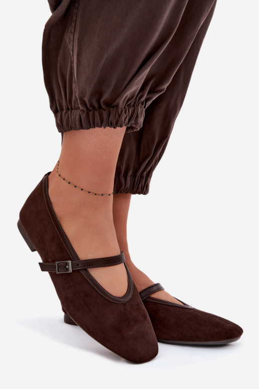 Ballerine con cinghie in ecopelle scamosciataoAe CzekoladoAe Felora