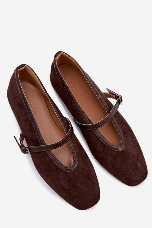 Ballerine con cinghie in ecopelle scamosciataoAe CzekoladoAe Felora