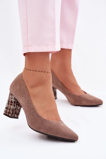 Scarpein ecopelle scamosciatau con un tacco elegante Sergio Leone PB414 colore marrone 2