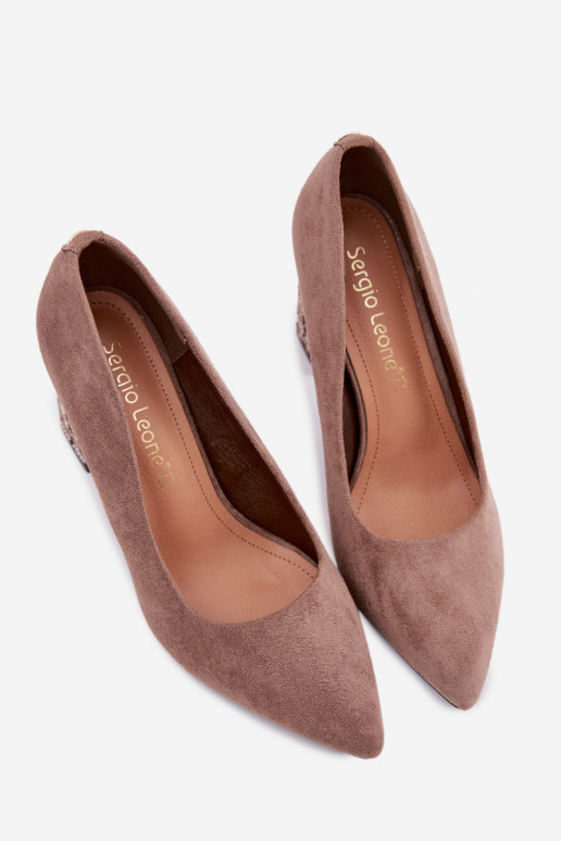 Scarpe scamosciate con un tacco elegante Sergio Leone PB216 colore marrone