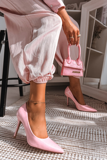 Scarpe col tacco classiche verniciate in pelle sintetica rosa Odira