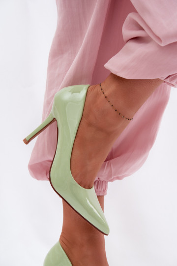 Scarpe col tacco classiche verniciate in pelle sintetica verde Odira 2