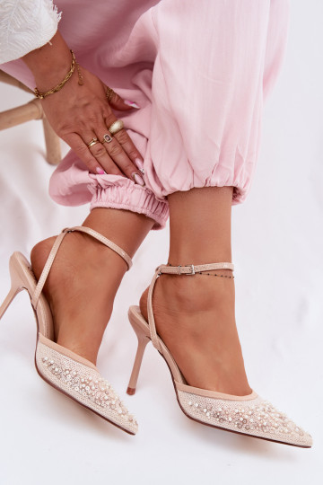 Sandali da donna con tacchi sottili Decorato con glitter I colore coralloikami beige Nedira