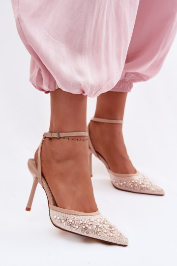 Sandali da donna con tacchi sottili Decorato con glitter I colore coralloikami beige Nedira 2