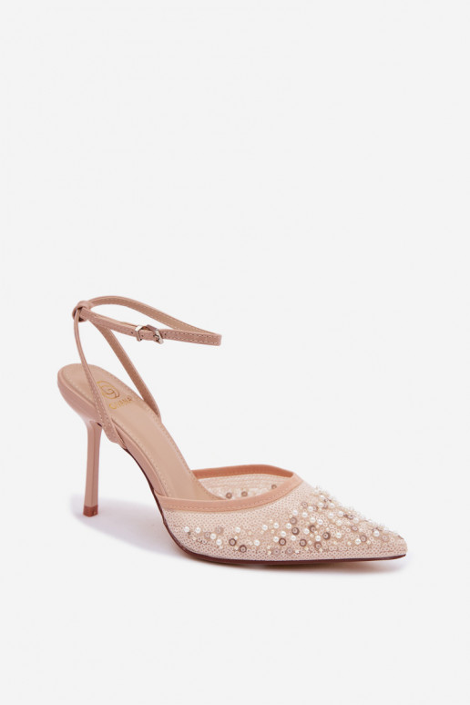Sandali da donna con tacchi sottili Decorato con glitter I colore coralloikami beige Nedira