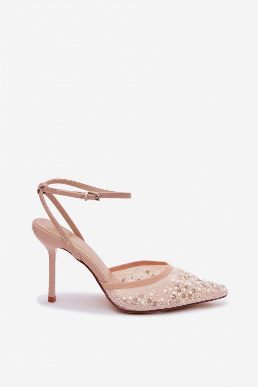 Sandali da donna con tacchi sottili Decorato con glitter I colore coralloikami beige Nedira