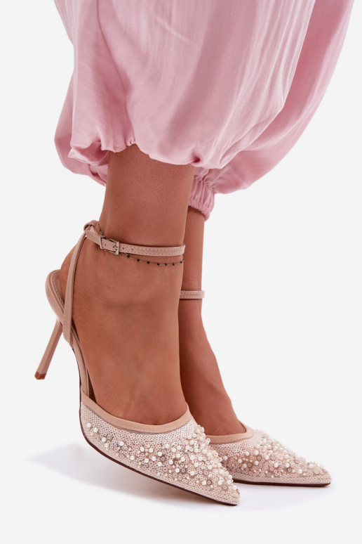 Sandali da donna con tacchi sottili Decorato con glitter I colore coralloikami beige Nedira