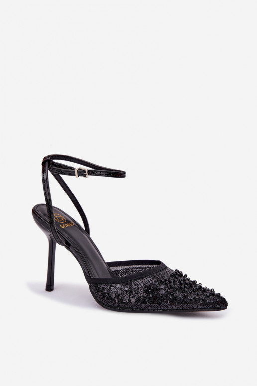 Sandali da donna con tacchi sottili Decorato con glitter I colore coralloikami colore nero Nedira