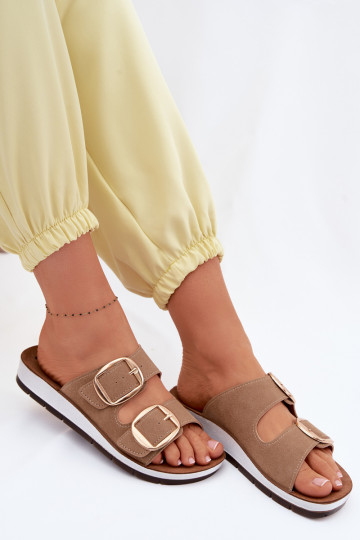 Pantofole da donna Ze colore doratomi con fibbiemi Inblu CP000061 colore marrone