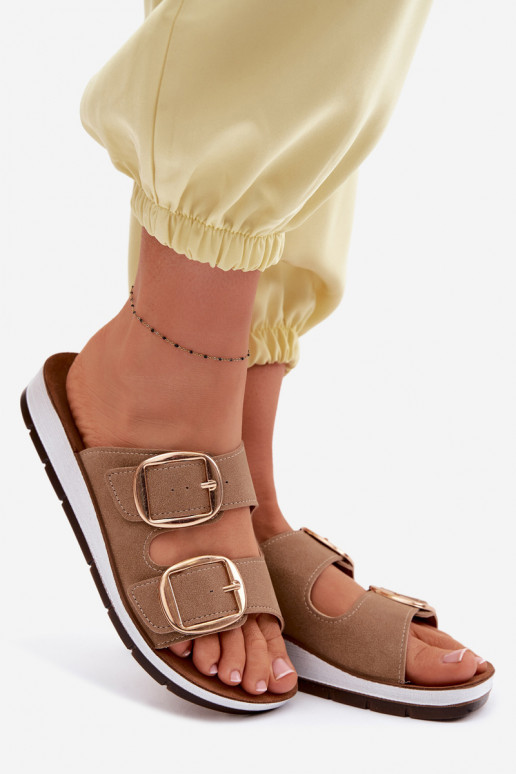 Pantofole da donna Ze colore doratomi con fibbiemi Inblu CP000061 colore marrone