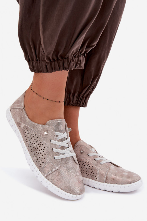 con elementi traforati scarpe FemminileAbilitatoturalnego dalla pelle scamosciatau beige-colore dorato Feliva