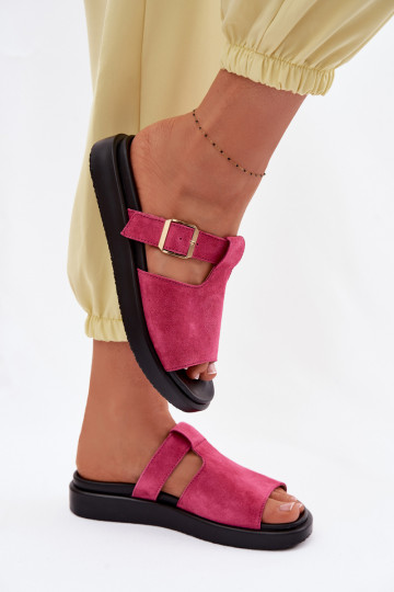 Infradito da donna in camoscio con platform e fibbie dorate Zemela color rosa