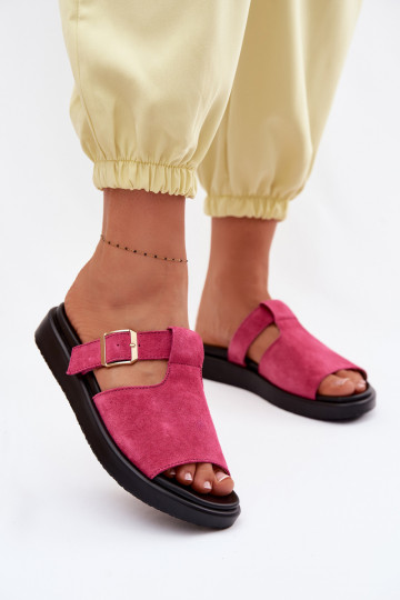 Infradito da donna in camoscio con platform e fibbie dorate Zemela color rosa 2