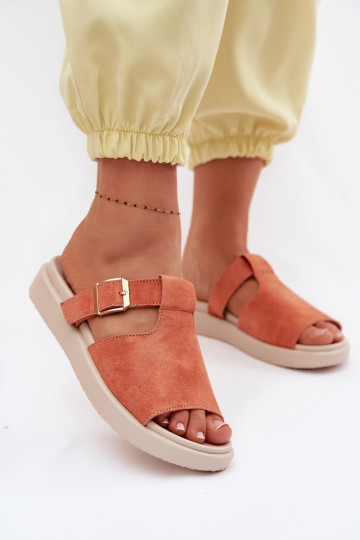 Infradito da donna in camoscio con platform e fibbie dorate Zemela color arancione 2