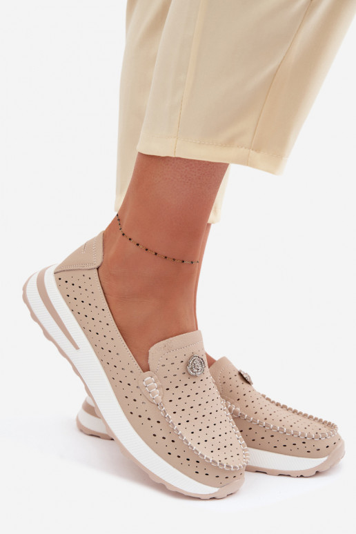 con elementi traforati mocassini da donnaAbilitatoturalnej Skóry beige Kemela