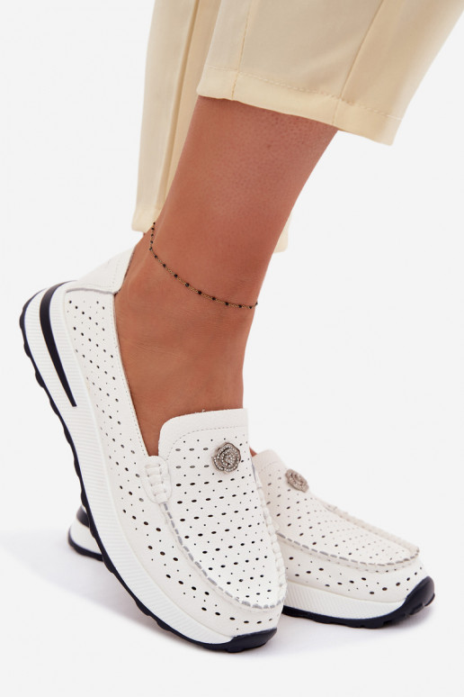 con elementi traforati mocassini da donnaAbilitatoturalnej Skóry Colore bianco Kemela