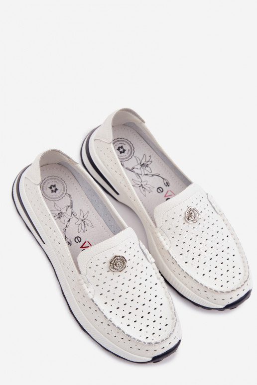 con elementi traforati mocassini da donnaAbilitatoturalnej Skóry Colore bianco Kemela