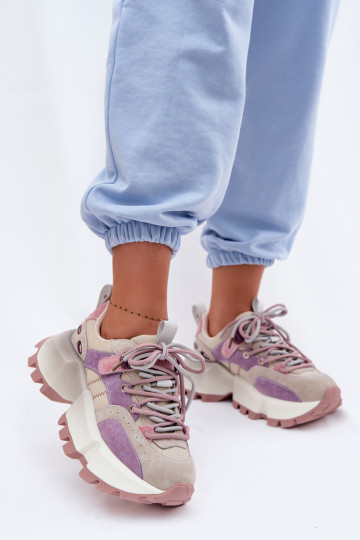 Pelle dalla pelle scamosciata Scarpe modello sneakers Femminile GOE TT2N4026 Colore viola