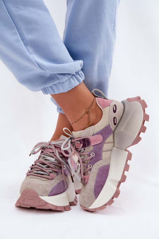 Pelle dalla pelle scamosciata Scarpe modello sneakers Femminile GOE TT2N4026 Colore viola