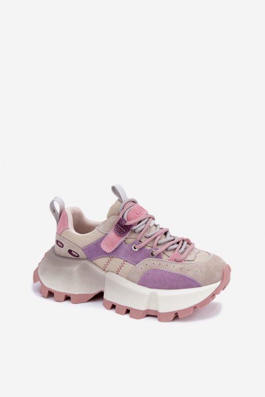 Pelle dalla pelle scamosciata Scarpe modello sneakers Femminile GOE TT2N4026 Colore viola