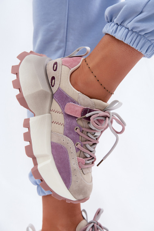 Pelle dalla pelle scamosciata Scarpe modello sneakers Femminile GOE TT2N4026 Colore viola