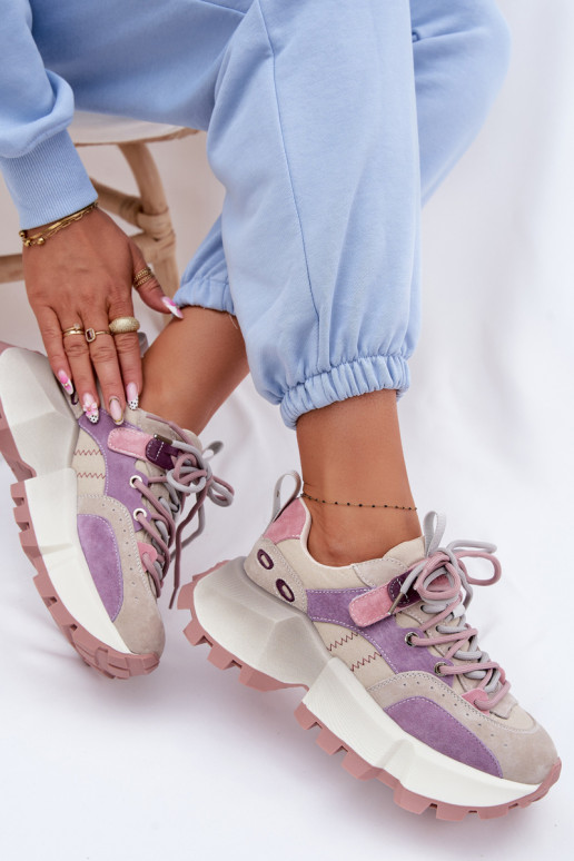 Pelle dalla pelle scamosciata Scarpe modello sneakers Femminile GOE TT2N4026 Colore viola