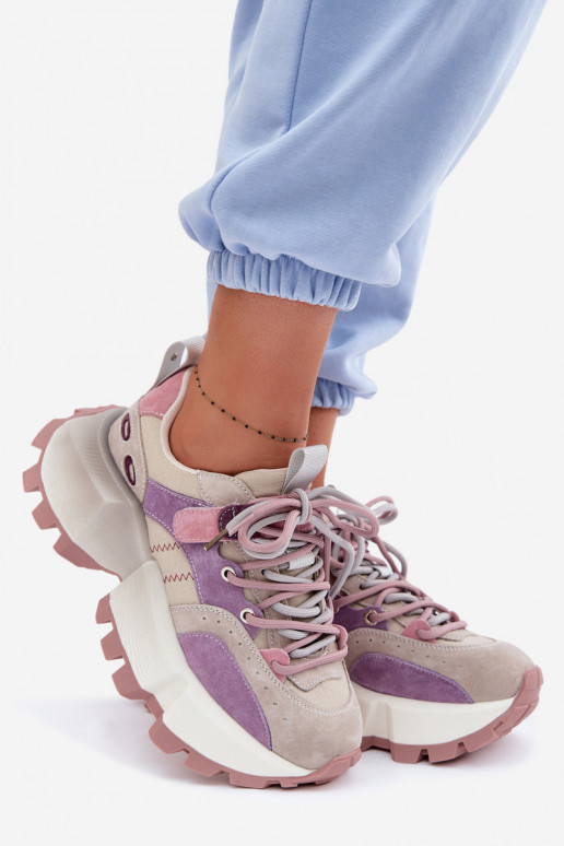 Pelle dalla pelle scamosciata Scarpe modello sneakers Femminile GOE TT2N4026 Colore viola