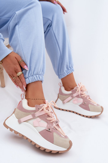 Scarpe sportive in suede rosa per donna con platform GOE TT2N4022