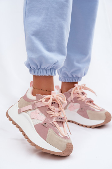 Scarpe sportive in suede rosa per donna con platform GOE TT2N4022 2
