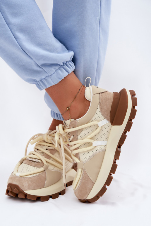 Pelle dalla pelle scamosciata Scarpe modello sneakers Femminile GOE TT2N4021 beige