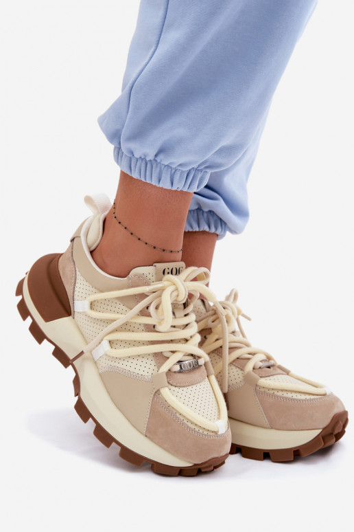 Pelle dalla pelle scamosciata Scarpe modello sneakers Femminile GOE TT2N4021 beige