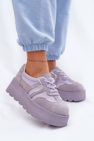 Scarpe sportive in suede viola per donna con platform GOE TT2N4054 2