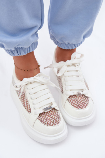 Scarpe sportive in pelle bianche per donna con decorazioni GOE TT2N4010