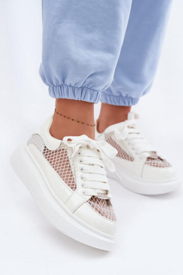 Scarpe sportive in pelle bianche per donna con decorazioni GOE TT2N4010 2