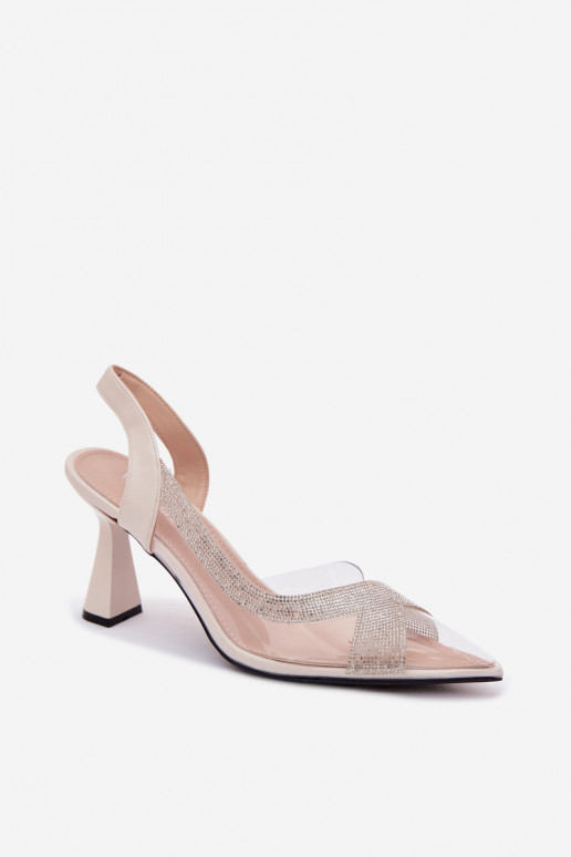 Guardare attraverso sandali con gli occhi scintillanti con i tacchi Vinceza 62282 colore avorio