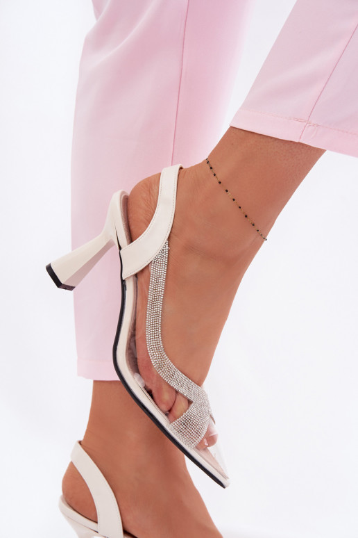 Guardare attraverso sandali con gli occhi scintillanti con i tacchi Vinceza 62282 colore avorio