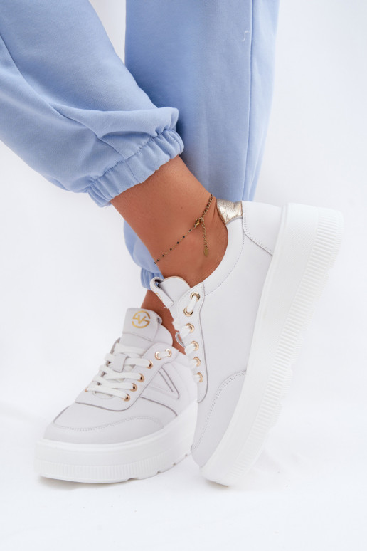 Scarpe sportive in pelle da donna con plateau Vinceza 39976 color bianco