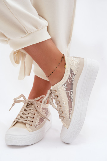 Scarpe per il tempo libero con pizzo con una piattaforma Lee Cooper LCIN-26-44-4481 beige