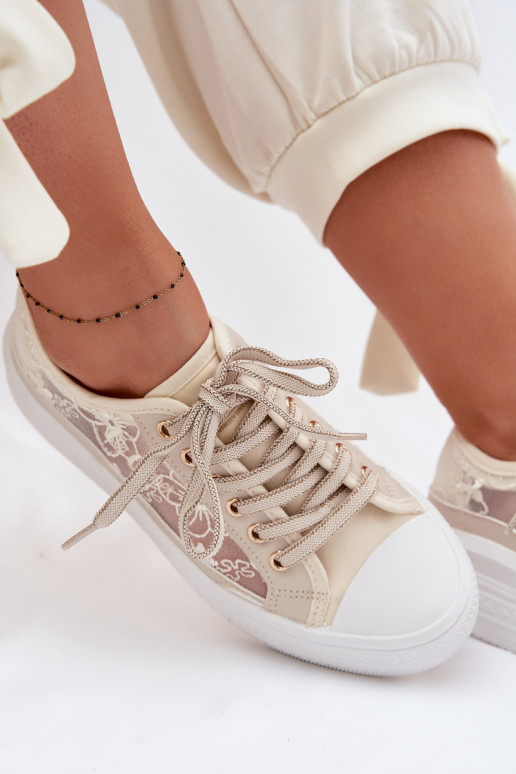 Scarpe per il tempo libero con pizzo con una piattaforma Lee Cooper LCIN-26-44-4481 beige