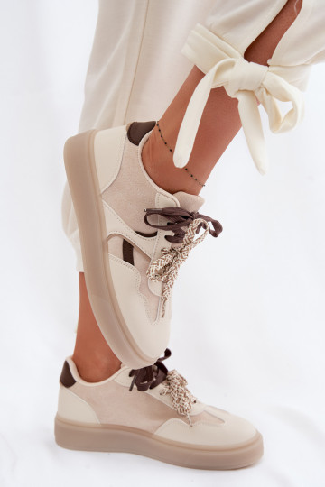 Scarpe sportive da donna con lacci doppi color avorio Relisa