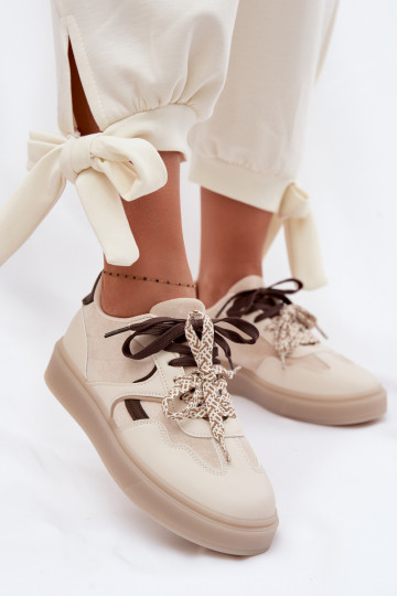 Scarpe sportive da donna con lacci doppi color avorio Relisa 2